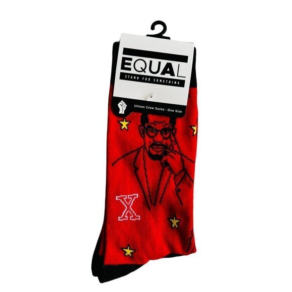 𝅺EQUAL Mens Malcolm X Red Crew Socks - Picture 1 of 3